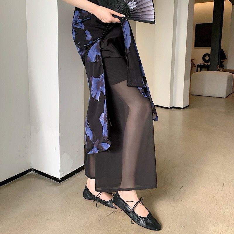 Women s High-Waisted Black Chiffon Wide-Leg Pants - Light Summer Style 2XL