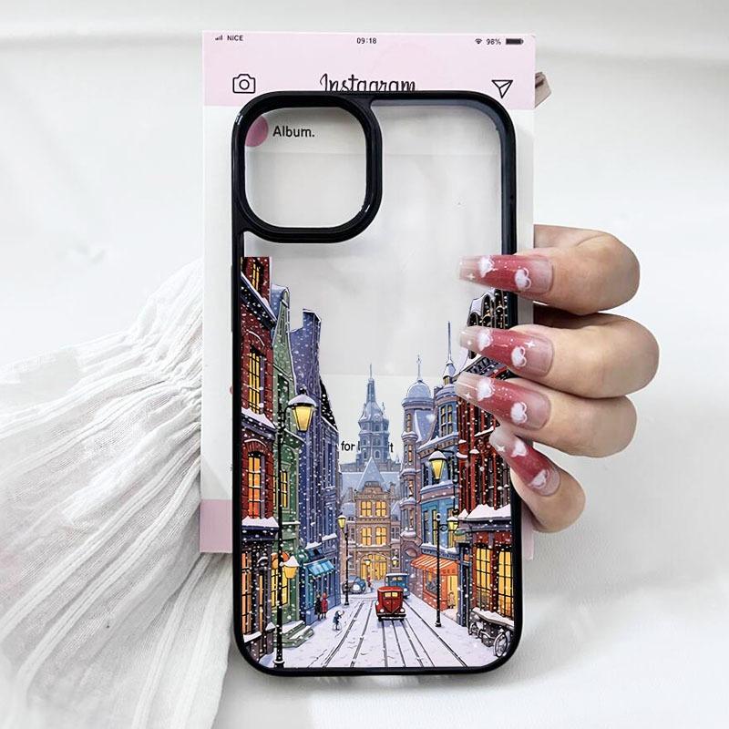 Merry Christmas Winter Street Snow Scene Winter Phone Case for Iphone 17 Air 16 Pro Max 15 14 13 Pro Plus 13 12 Mini 7 8 Covers