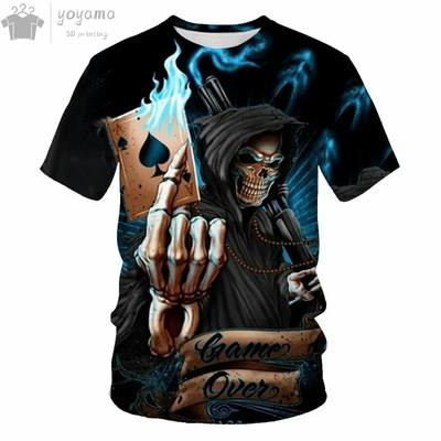 Fashion Skull Tričko s krátkym rukávom s 3D potlačou Pánske odevné tričká pre mužov Zábavná gotická Grim Reaper Tričká s krátkym rukávom s výstrihom do O