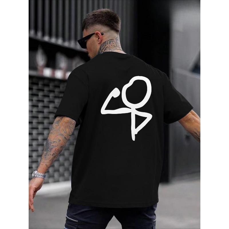 Men's Summer Muscle Back Print T-Shirt - Casual Short Sleeve Round Neck Tee with Male Figure Graphic, Opaque Fabric for Gym & Casual Attire