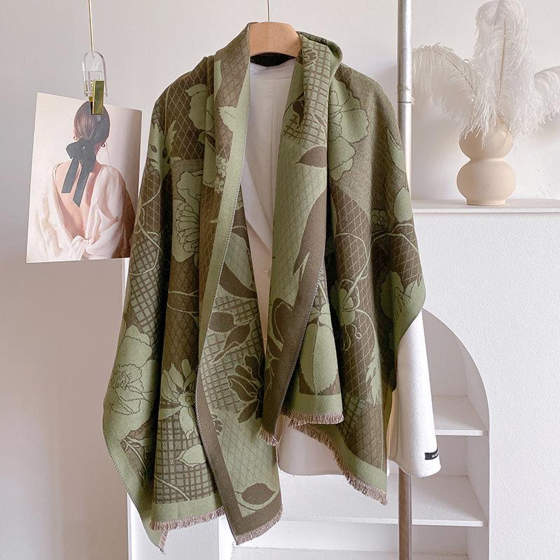 Striped Printing Contrasting Colors, Double-Sided Imitation Cashmere Scarf, Winter High-End Warm Shawl Women