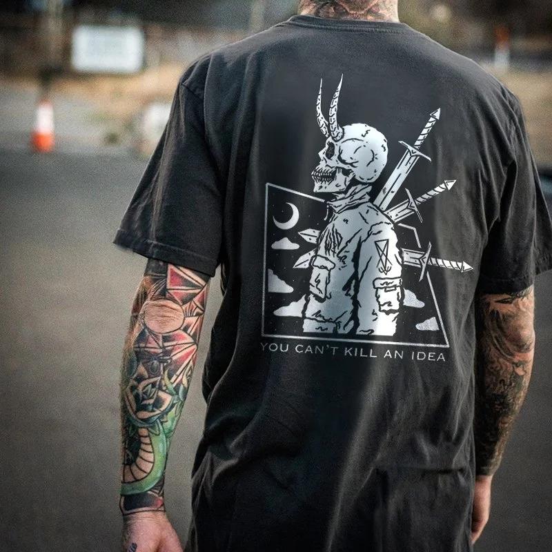 Funn Skull Drinking Beer Graphic Tshirt Men Dark Punk Skull Top Street Rock Hip-Hop Shirt Unisex XS-4XL Tee Roupas Masculinas