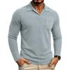 Men Vintage Washed Distressed Long Sleeve Polo Shirt Turn Down Collar Casual Top
