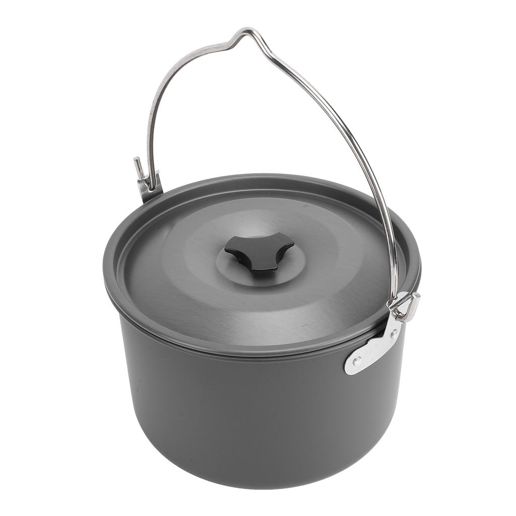 Large Capacity Aluminum Alloy Anti Stick Camping Hanging Pot, Multifunctional Portable Cooking Soup Water with Lightweight Design for Road Tr