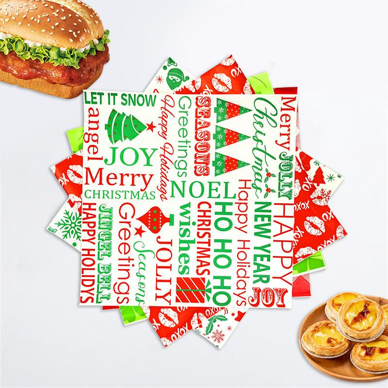 100PC Oil-Proof Paper Baking Wrapping Paper Christmas Theme Greaseproof Paper for Kitchen Sandwich Burger Wrapping Paper Plate