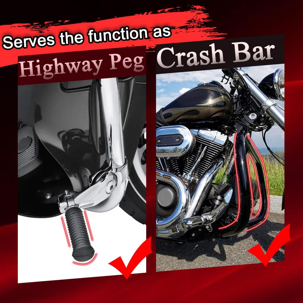WOWTK Highway Peg Crash Footpeg Engine Guards for Harley DynaMid Control Models Street Bob Fat Bob Low Rider Wide Glide Gloss Black Bars/Highway