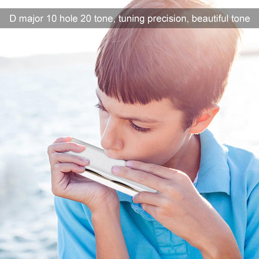 KONGSHENG AM20D Phosphor Bronze Reed 10 Hole 20 Tone Blues Harmonica In the Key of D(White)