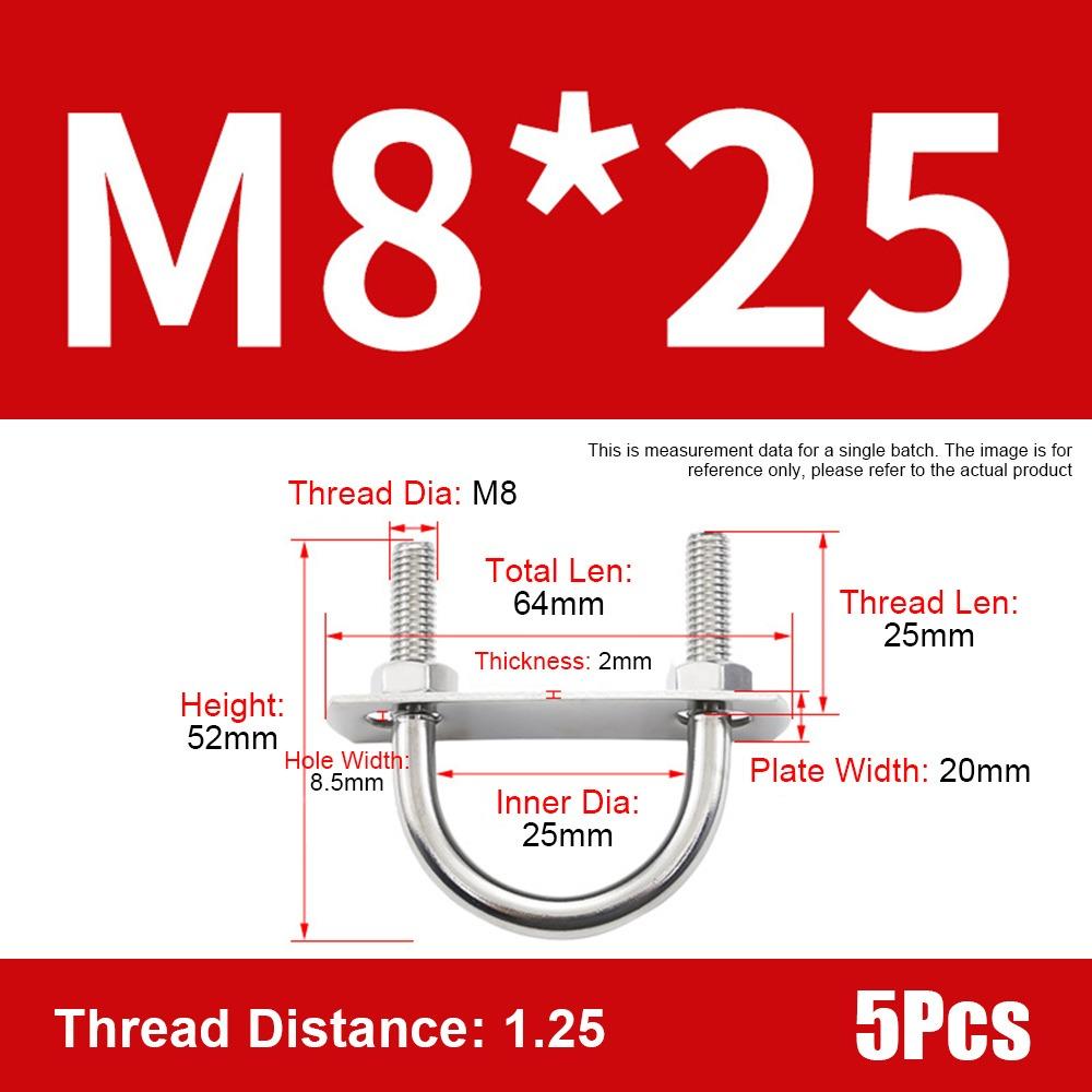1Set With Baffle M8 Round Tube Clamp 304 Stainless Steel Round Bolt  for Round Tube