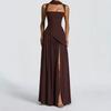 Womens Solid Color Long Slip Dress Slim Fit Commute Events
