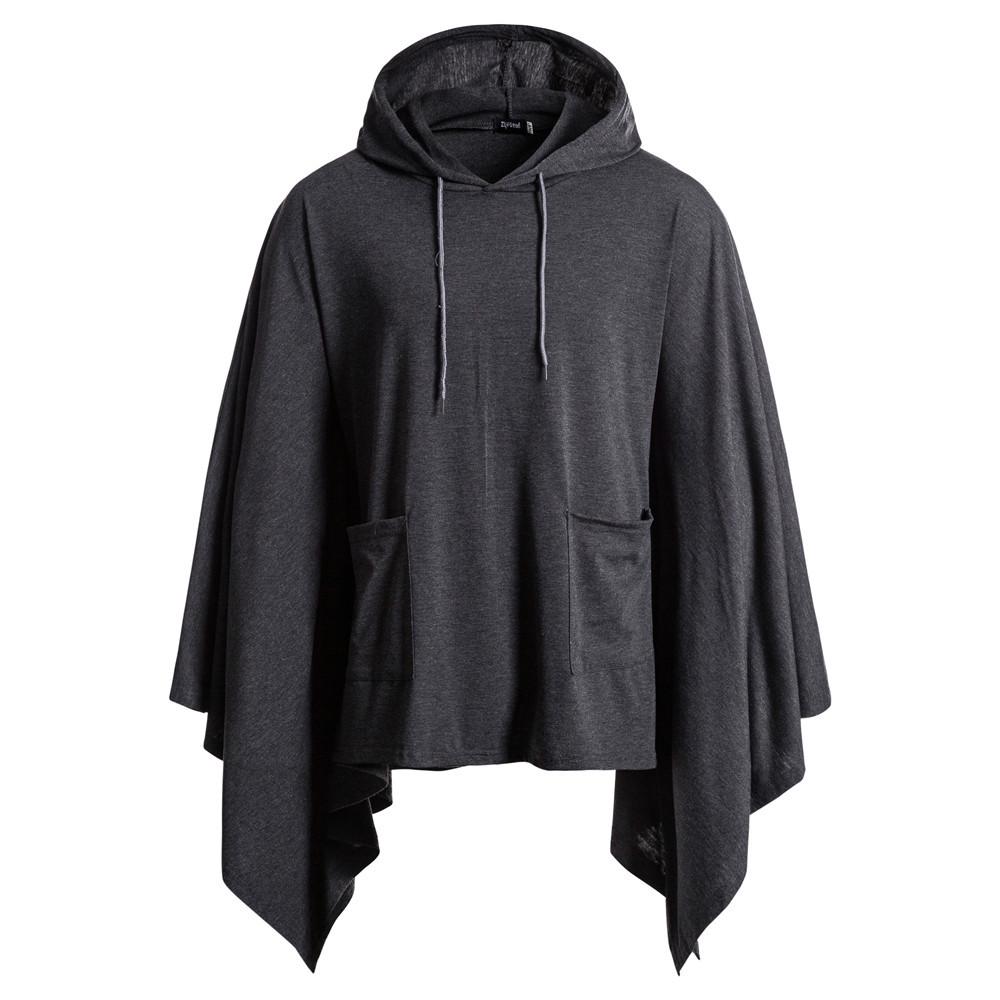 Mens Irregular Patchwork Loose  Sleeves Hooded  Cape Coa