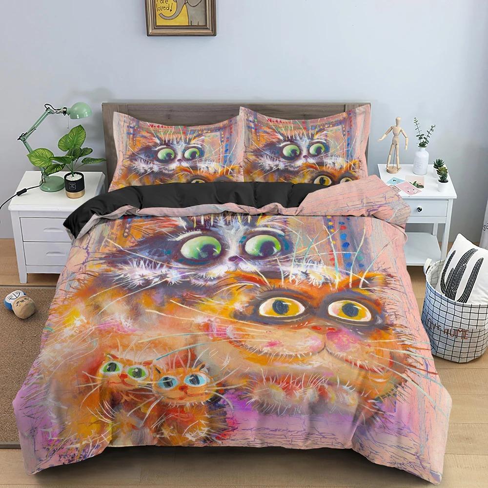 Watercolor Cartoon Cat Bedding Set Boys Girls Twin Queen Size Duvet Cover Pillowcase Bed Kids Adult Home Textileextile