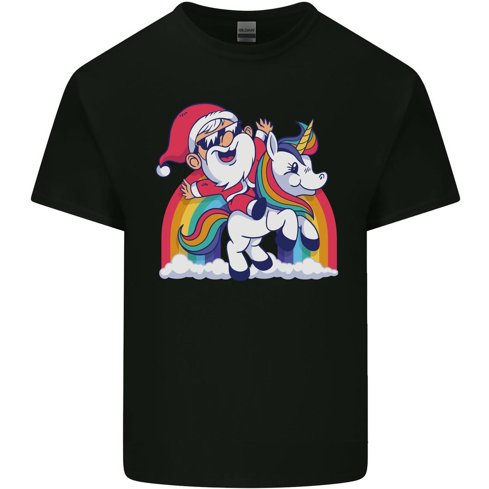 Christmas Santa Claus On a Unicorn Xmas Mens Light Cotton T-Shirt Unisex T-Shirt L