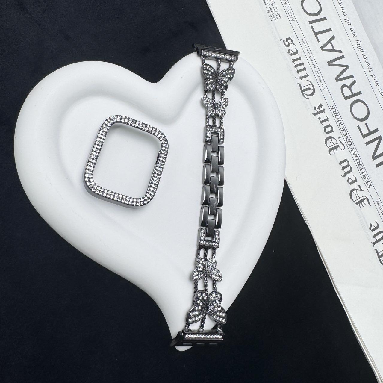 

Diamond strap for Iwatch Series 10 9 8 7 6 5 SE plastic protective case Apple Watch 46mm 42mm 45mm 41mm 49mm Metal Wristband iwatch 10 46mm чорний