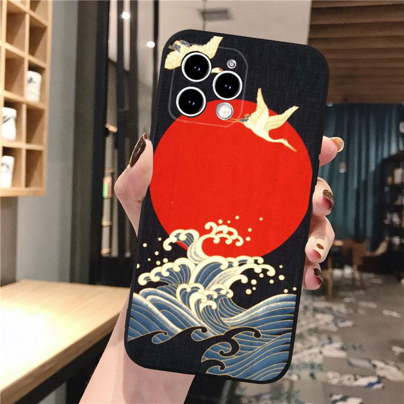 Phone Case For Iphone 17 Pro Max 17 Pro Air 16 15 14 13 Pro Max 15 16 Pro 15Plus Wave Art Japanese Green Illust