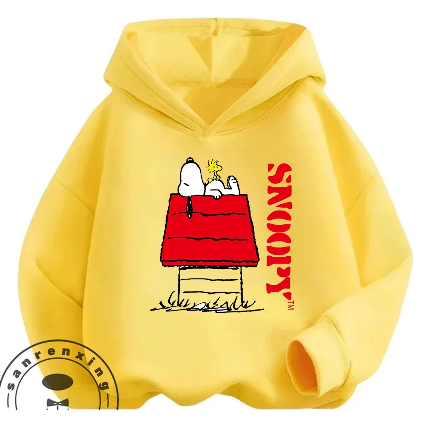 Casual Street Wear Hoodie Cute Cartoon Print Winter Trendy Kids Hooded Top Snoopy Boys Girls 100
