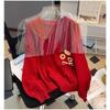 Round Neck Twist Knitted Sweater for Women in Autumn and Winter Design Red Sweater with Gold Ingot Embroidery