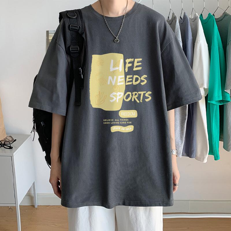 100% Cotton Printed Short Sleeve T-shirt Men's Half-sleeved Men's Fashion Brand Ins American Loose Body Shirt Men's Top