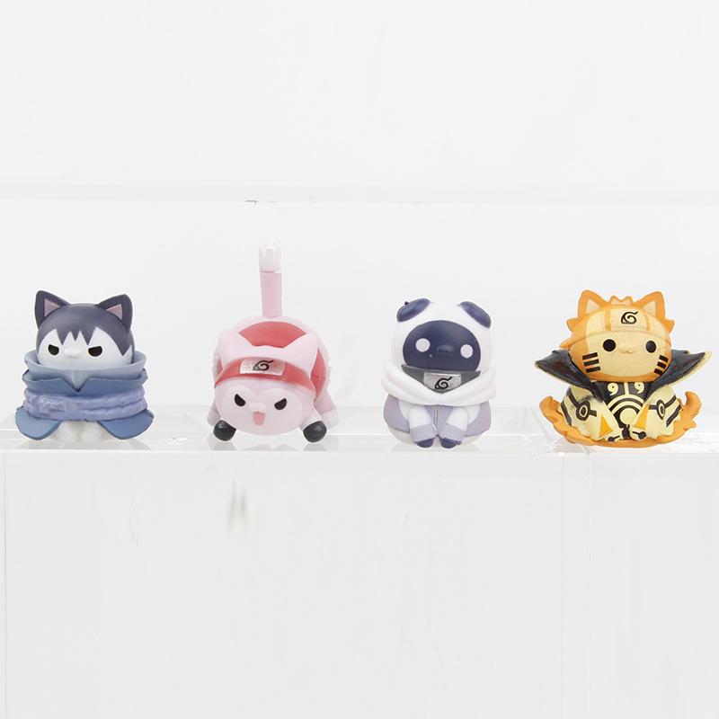 8pcs/set Anime New Naruto Kakashi Sasuke Cat Adorable Action Figure Doll Model Toys High Quality Durable Pendant
