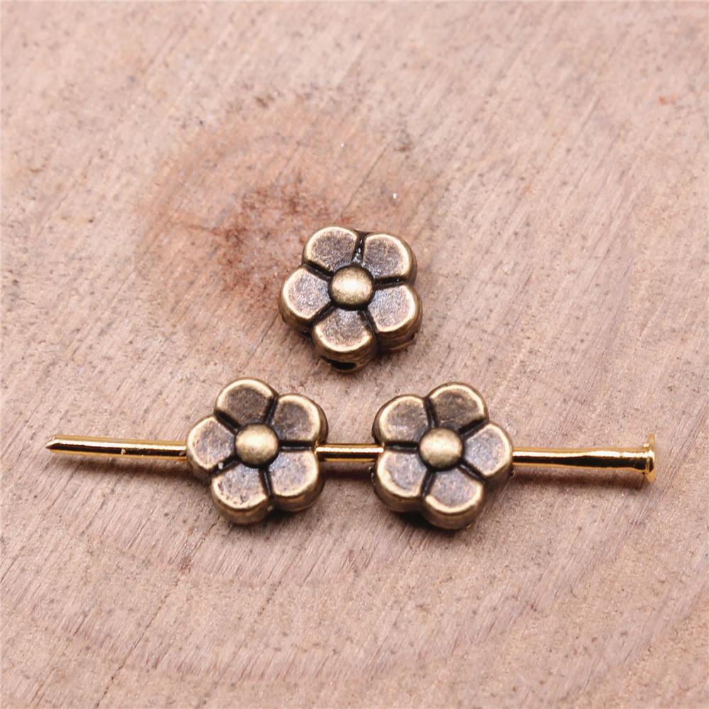 20Pcs Flower Small Hole Spacers Beads Charm Pendant Antique Bronze Color 6X6X3mm