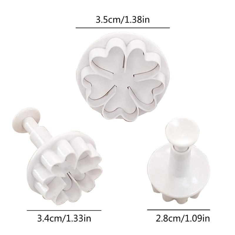 Set of 3 DIY Fondant Mold Multi-Shapes Fondant Stamps Kitchen Baking Tools Plastic Material Baking Supplies for Children