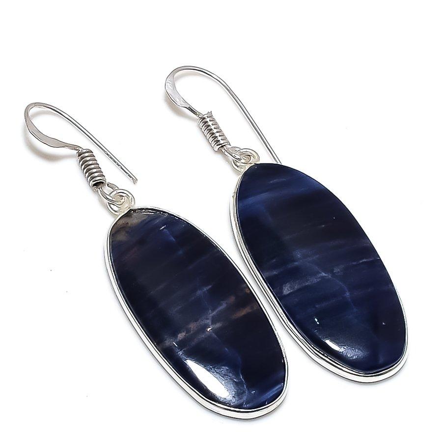 

Ювелирные серьги из стерлингового серебра 925 пробы с натуральным содалитом, 1,93 дюйма, n3A95
