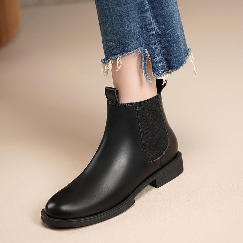 Women's Spring New Martin Boots Retro Sheepskin Inner Women's Shoes Chelsea Boots Medium Tube Cowhide Women's Shoes Boots