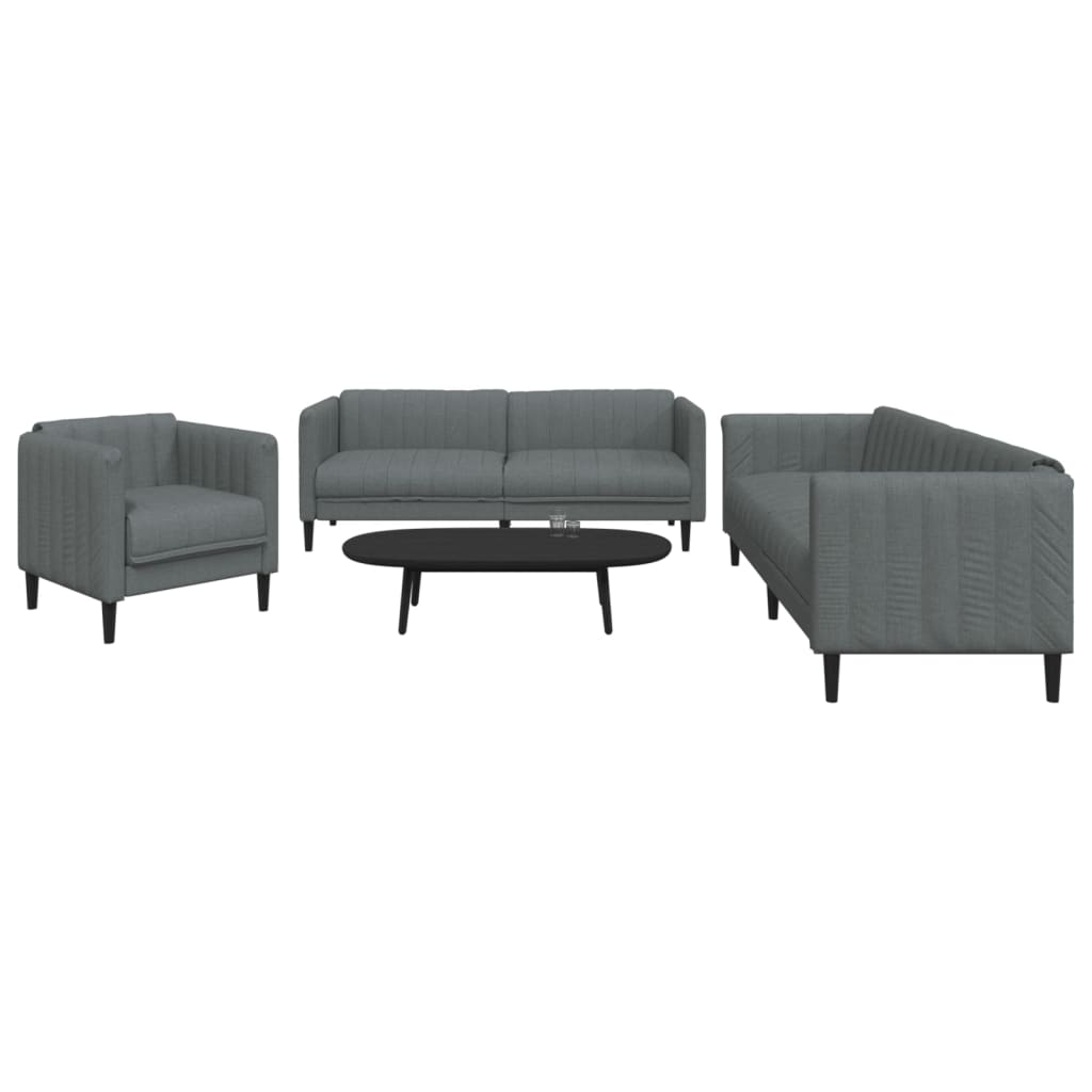 3 Piece Sofa Set Dark Grey Fabric