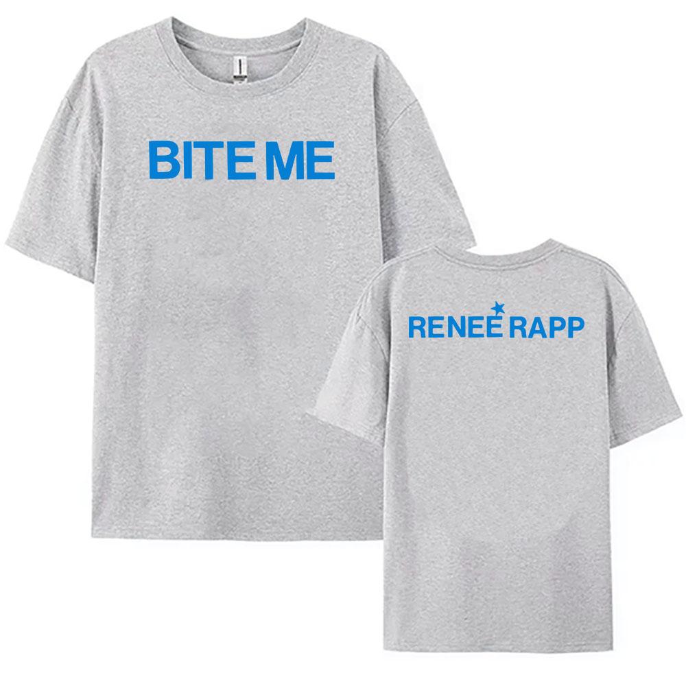 Рене Рапп Укуси меня Футболка с коротким рукавом Хлопковая с круглым вырезом Футболки для женщин Летняя Повседневная 2025 НОВЫЙ Альбом Футболка Графическая Одежда L серый