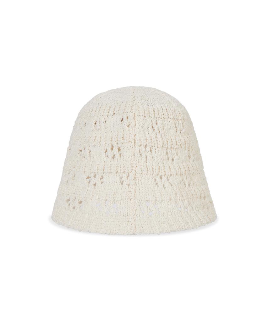 Bajal Va Curved Oval Metal Floral Punched Knit Bucket Hat Cream