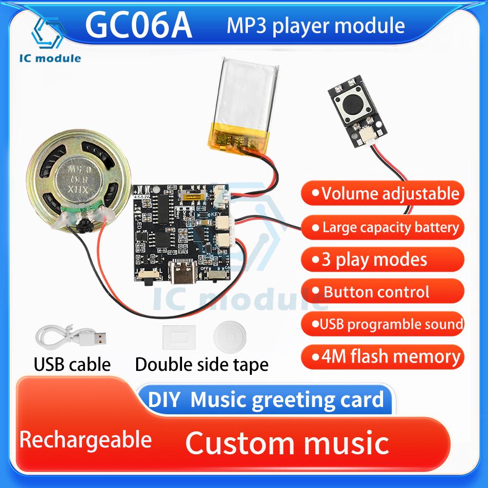 GC06 Recordable Sound Module 4M MP3 WAV Button Control Music Voice Player Programmable Board for DIY Creative Greeting Card Gift