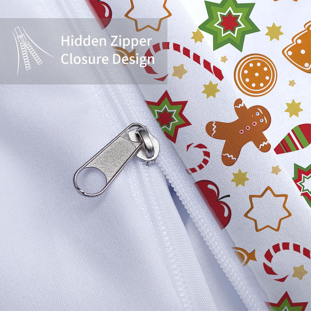3-piece Christmas Cute Gingerbread Man Pattern Print (1 duvet cover+2 pillowcases, no core) Comfortable Bedding Set