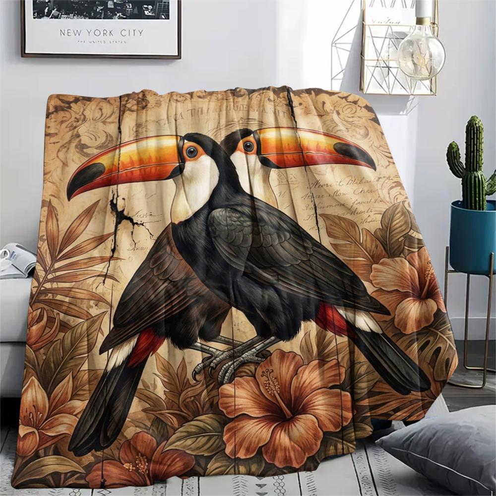 1PC Retro Floral Animal Print Flannel Blanket, High Quality All Seasons, Home Decor, Warmth and Comfort, Perfect for Christmas Gifts