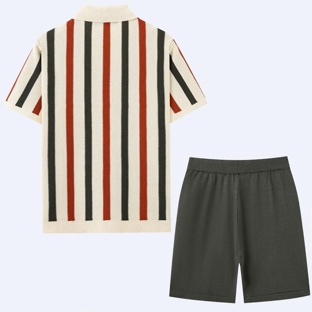 Completi Estivi da Uomo a 2 Pezzi Set Corti in Maglia Vintage Pullover a Manica Corta Polo Casual Tuta da Spiaggia Top a T-shirt e Pantaloncini Set Coordinato per Uomo
