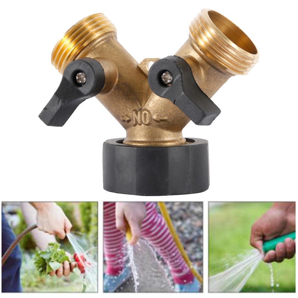 Garden Hose Splitter 2 Way Garden Water Distributor Solid Brass Y Valve Hose Connector Garden Water Hose Adapter 3/4 Inch Thread