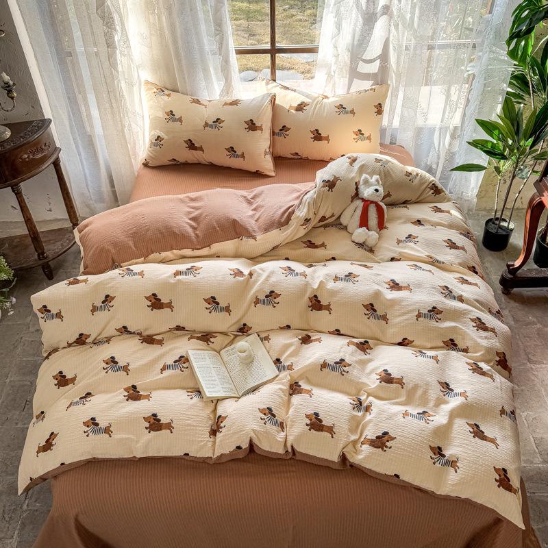 Class A Bamboo Cotton Double Layer Soft Four-Piece Floral Gauze Set for Mothers & Babies - Includes Student Dormitory Three-Piece Set