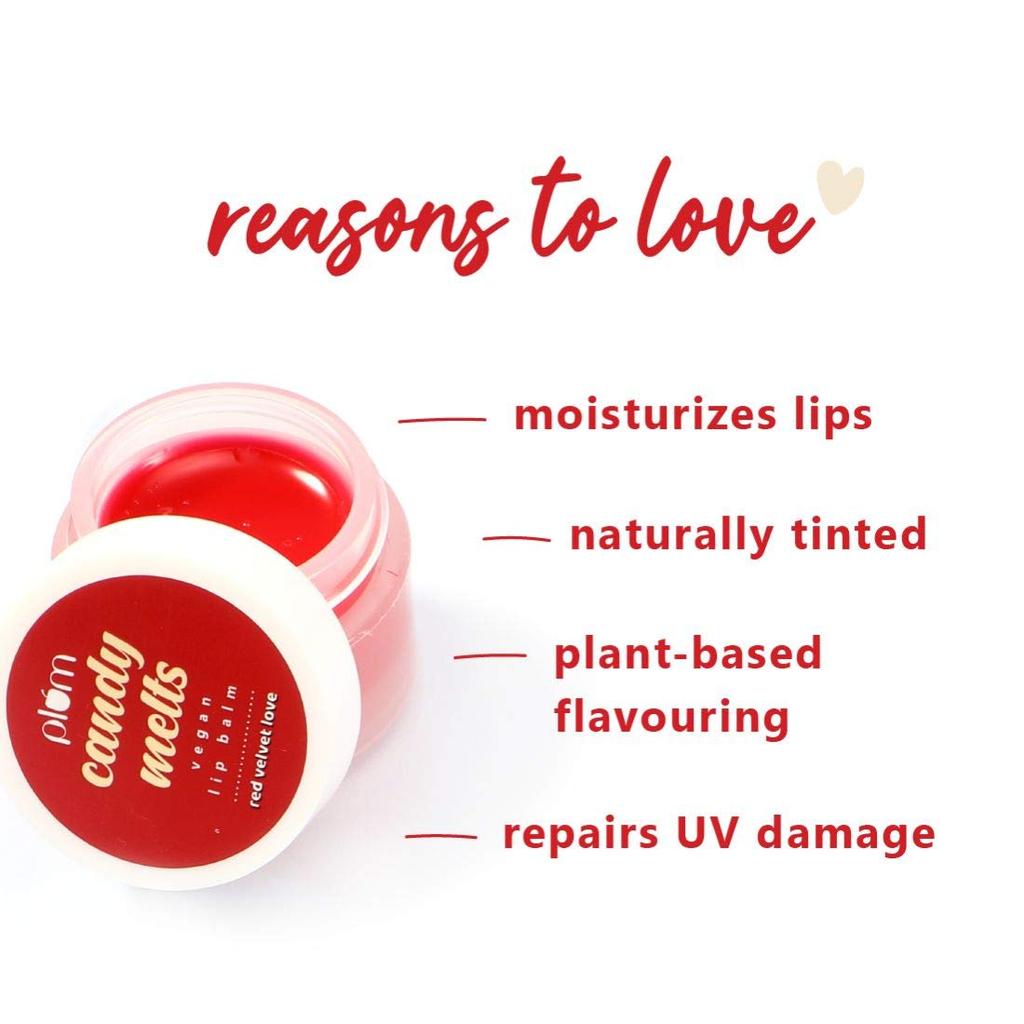 Plum Candy Melts Vegan Lip Balm Red Velvet Love 12g Intense Moisturization Natural UV Protection