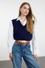 Women's Fashion Stylish Sweater Stone Crop V-Neck Knitwear Sweater