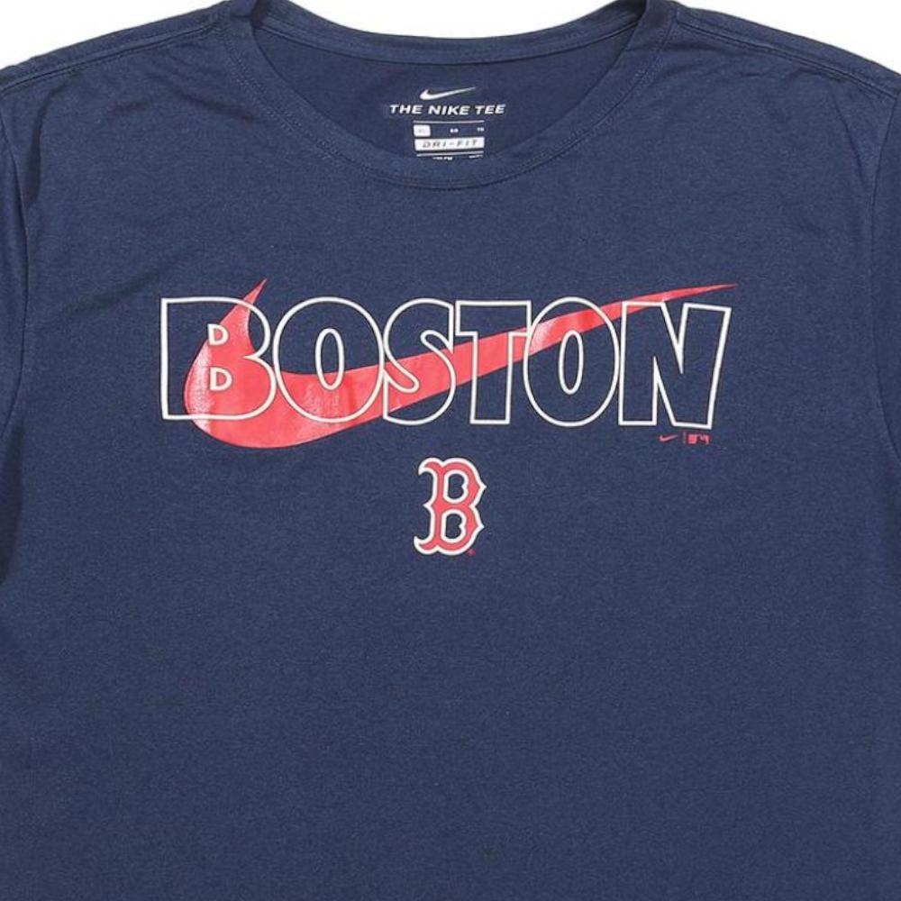Nike X MLB T-Shirt Boston Red Sox Logo Color Block Casual Printed Short Sleeve Kids Tops Navy-Blue 3Z3B7SAHG-BOS
