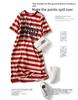 Women's Striped Printed Short-Sleeve T-Shirt Dress with Split Hem
