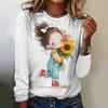 Women's T-Shirt Top Long Sleeved Pullover Fashion Little Girl Print Street Round-Neck Tee Shirt Female Everyday Loose Clothing