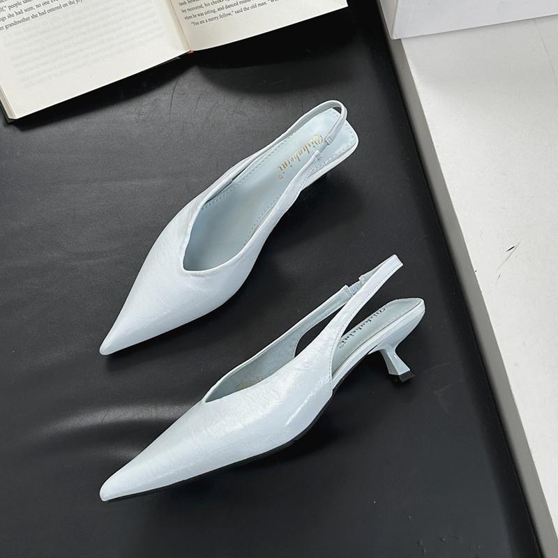 Fashion SUOJIALUN 2025 Spring New Brand Women Sandal Fashion Pointed Toe Shallow Slip On Slingback Shoes Thin Med Heel Outdoor Dress Mu