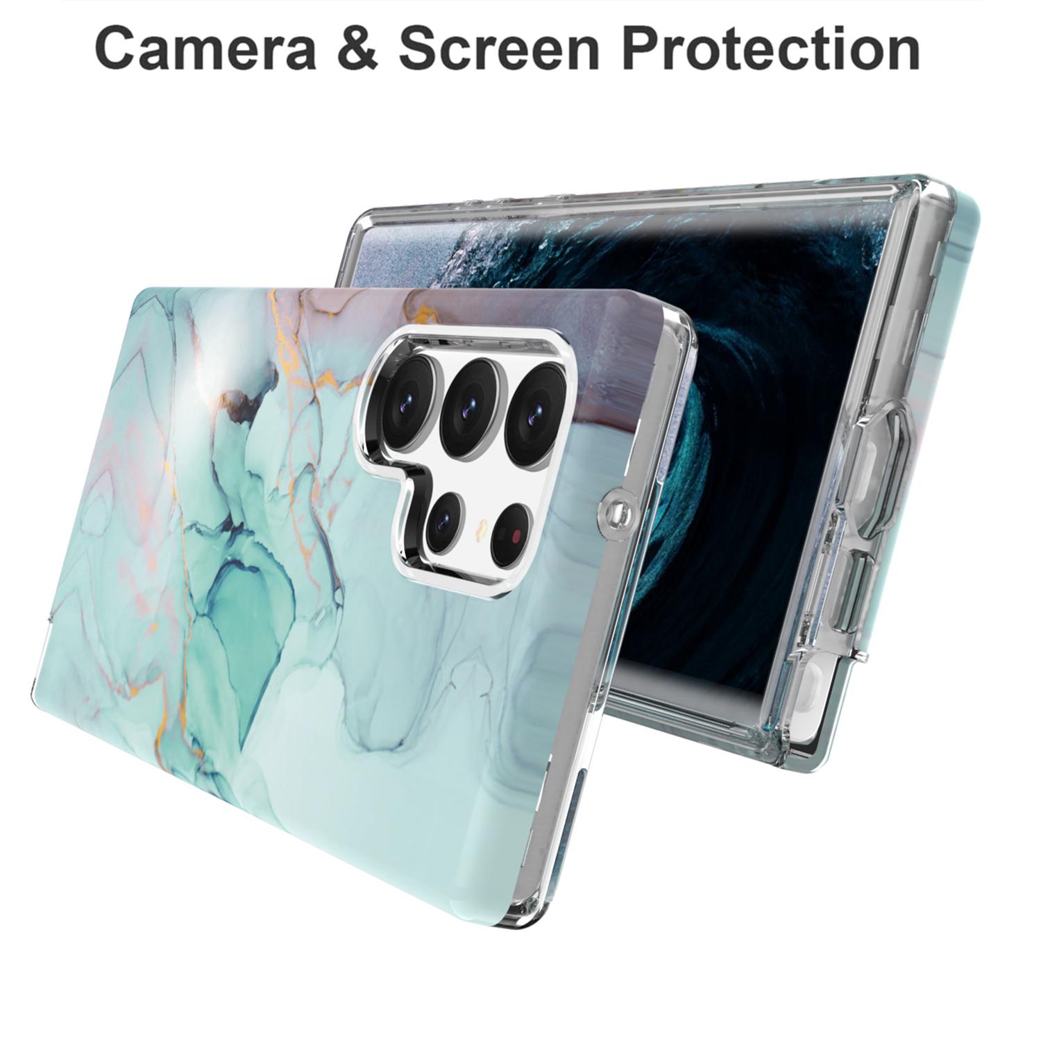 

For Samsung Galaxy S23 Ultra GW18 IMD Marble Pattern Back Cover PC+TPU Shockproof Mobile Phone Case Style F