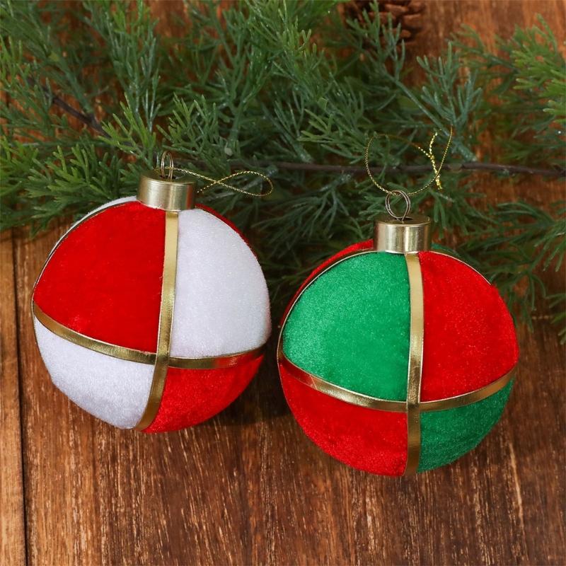 Round Soft Fabric Holiday Ornament with Ribbon Accent and Display Cord for Party Photos, Entryways and Seasonal Displays