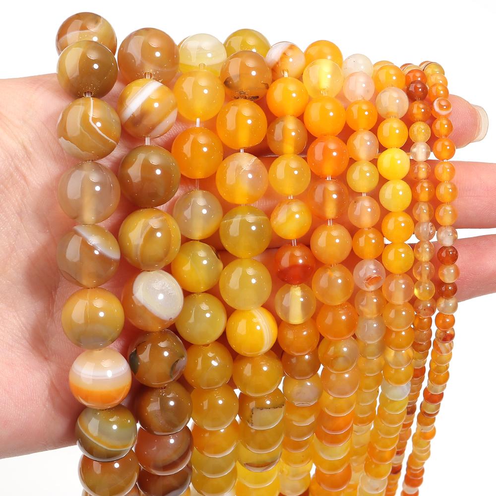 4/6/8/10/12mm Natural Orange Yellow Stripe Agate Stone Beads Round Loose Beads For Jewelry Making DIY Necklace Bracelet Supplies