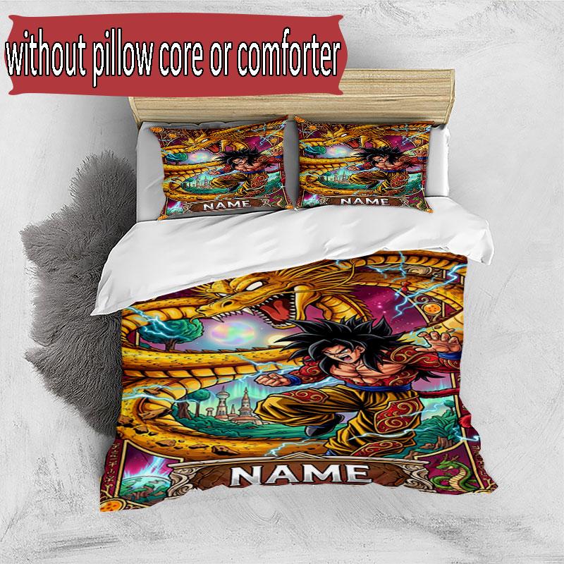3-teiliges Bettbezug-Set (1 * Bettbezug + 2 * Kissenbezug, ohne Kern), Benutzerdefinierter Name Dragon Ball Z Muster Bettwäscheset, Heim Schlafzimmer Dekor Geschenk
