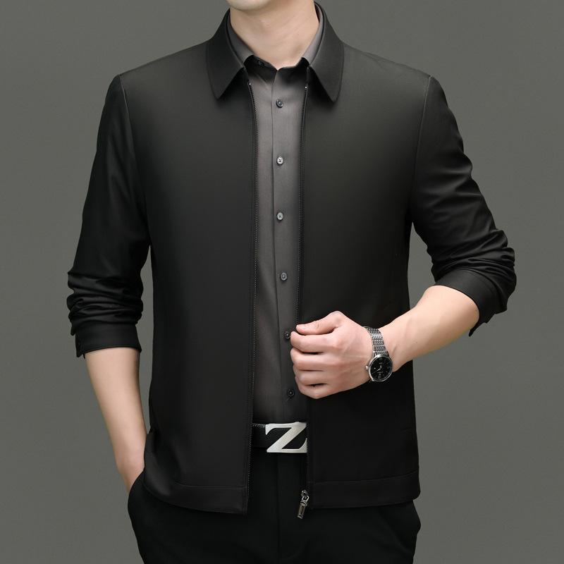 Lapel Jacket Zipper Business Jacket Middle-aged Men's Jacket Dad Jacket
