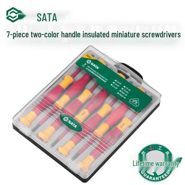 SATA 7-Piece Insulated VDE Electrician Screwdriver Set - Two-Color Handle, Slotted & Phillips 09318