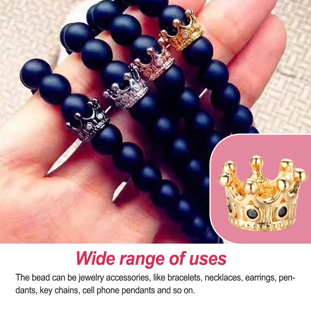 Crown Beads for Bracelets Making Large Hole Spacers Bracelet Charms Crystal Decor with Rhinestones Ornaments for DIY Jewelry