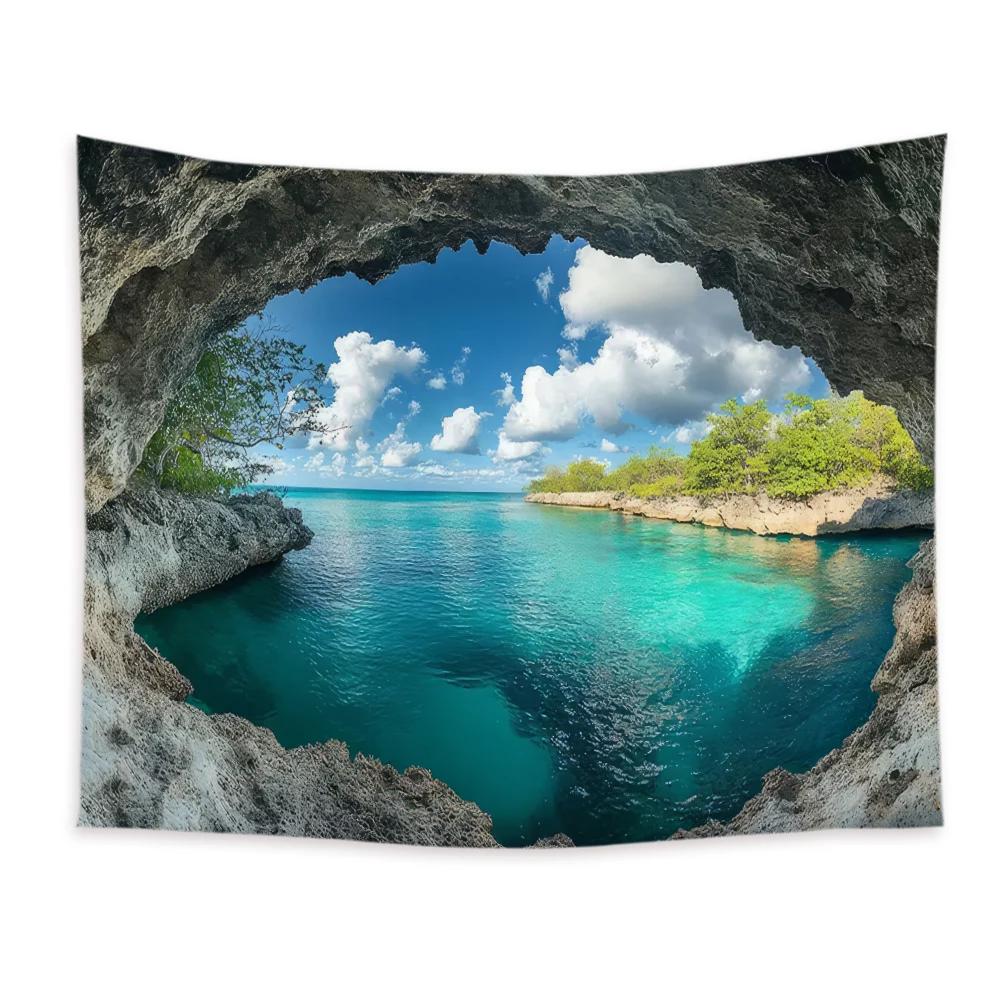 HD-Extra Large Coastal Scene Tape for wall hanging, seascape sky art, for living room, blue ocean home interior decoration