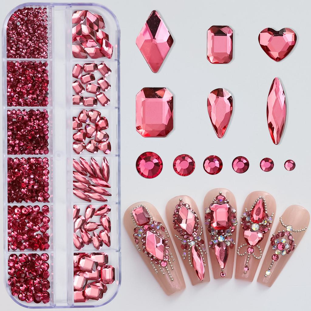 12Grids Flatback Glass Nail Art Rhinestone Multi-shape Crystal Nail Art Gemstones Nail Accessory